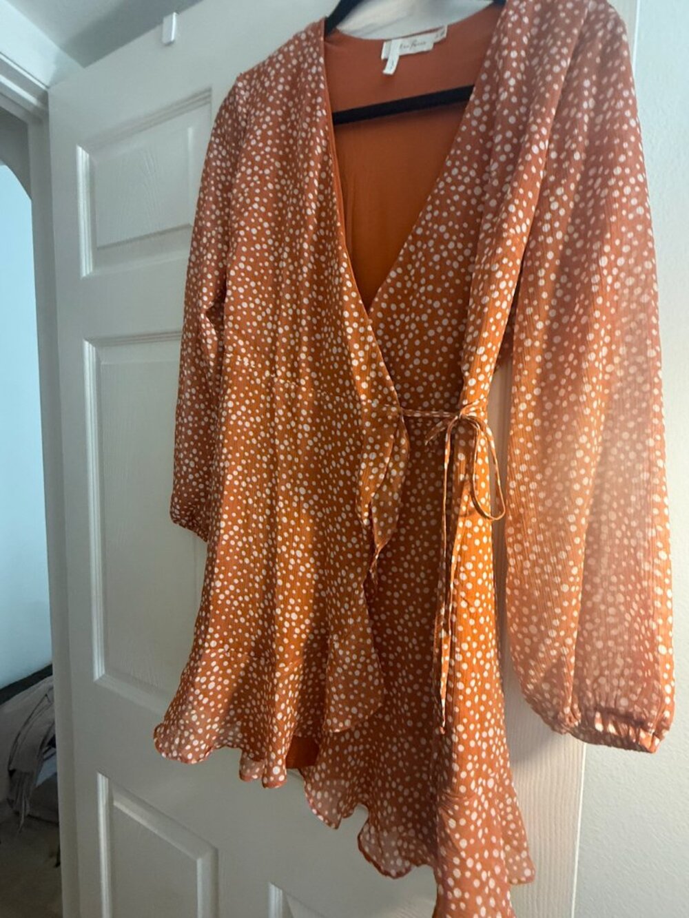 All in Favor Rust Polka Dot Wrap Dress Size 8